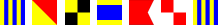 A square colored in alternating vertical stripes: yellow, blue, yellow, blue, yellow, blue. A square with a red upper right and yellow lower left. A square divided into 4 smaller squares; the upper left and bottom right are yellow, and the upper right and bottom left are black. A square with two thin yellow stripes at the top and bottom and a blue middle portion. A red shape that looks like a square with a triangular portion cut off of the right side (the point of the triangle faces left, and its two other vertices are the top right and bottom right corners of the square). A square divided into 4 smaller squares; the upper left and bottom right are red, and the upper right and bottom left are white. A square colored in alternating vertical stripes: yellow, blue, yellow, blue, yellow, blue.